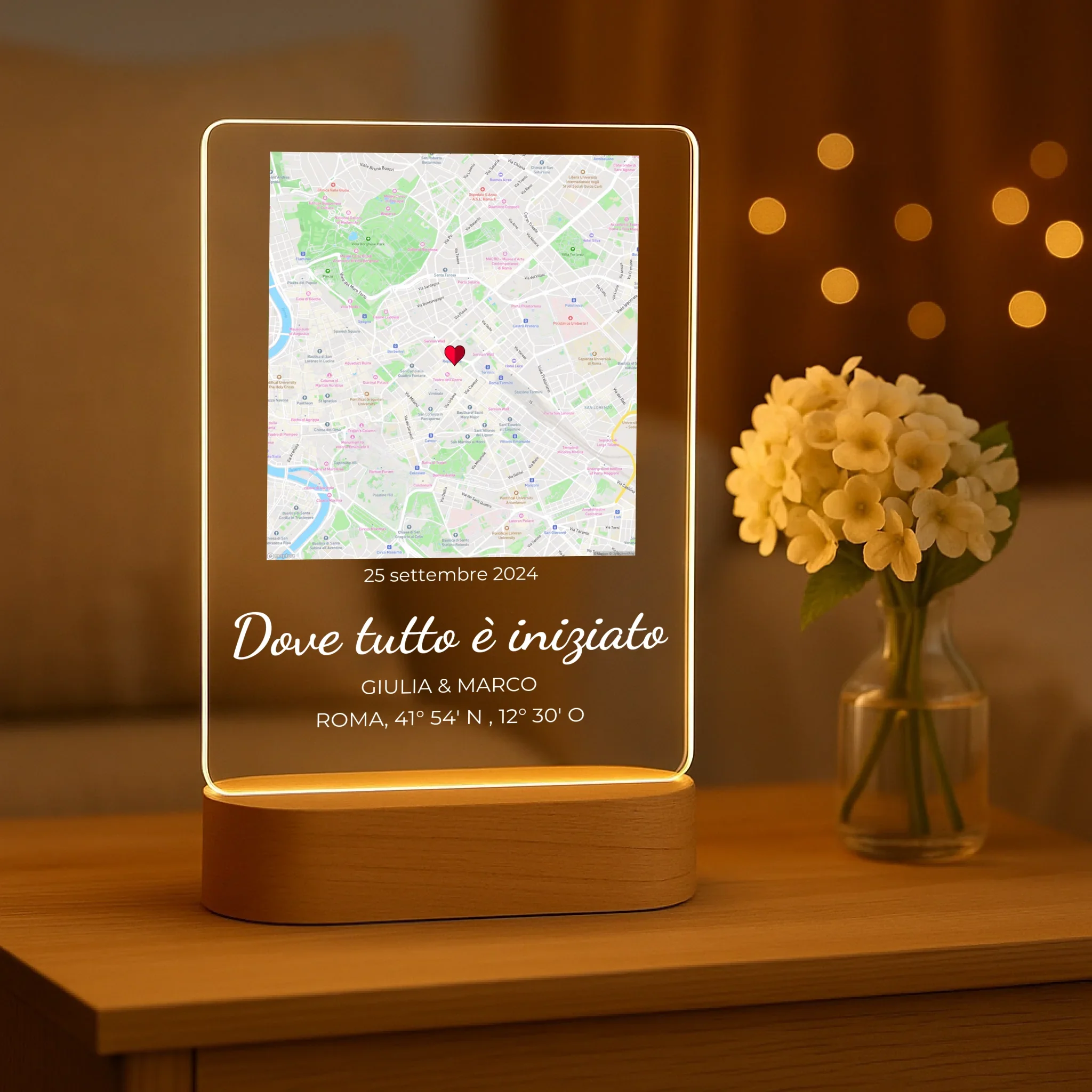“Dove tutto è iniziato” - Luce notturna personalizzata (incl. base in legno) - Image 3