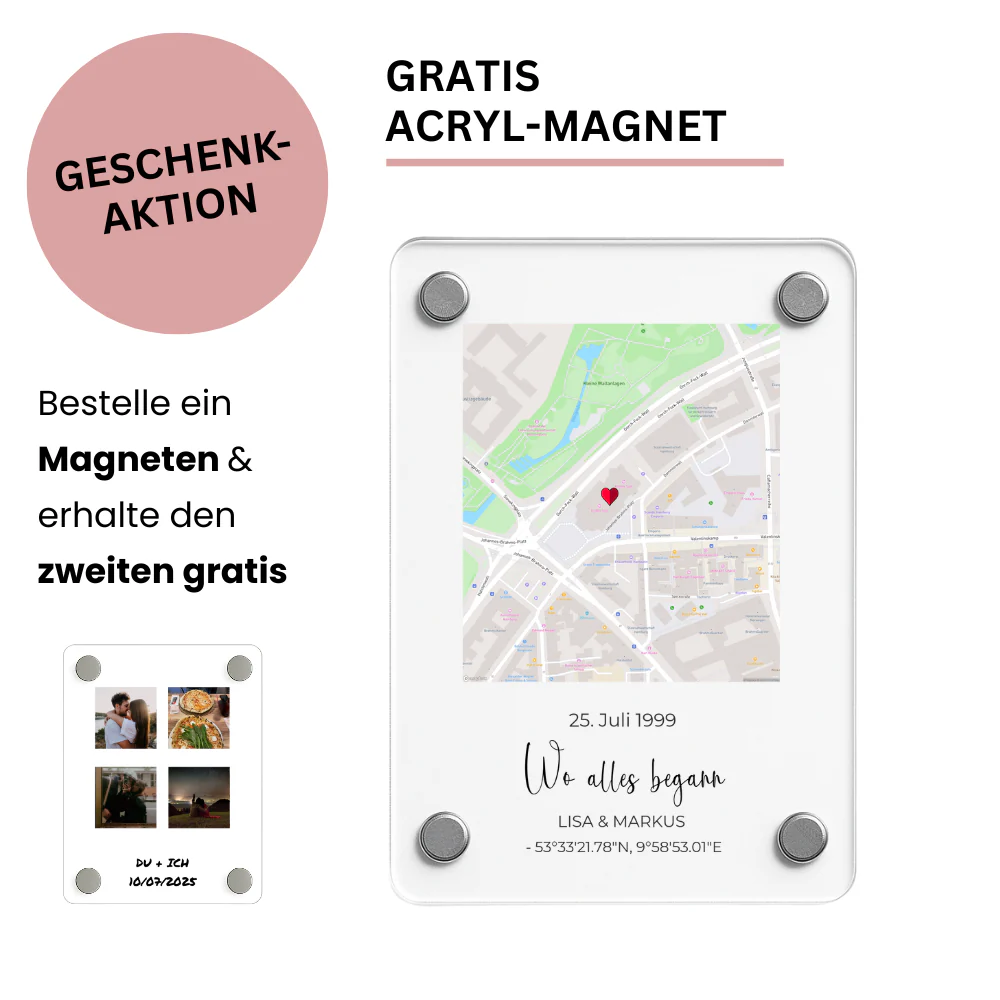 Personalisierter Acryl-Magnet "Wo alles begann"