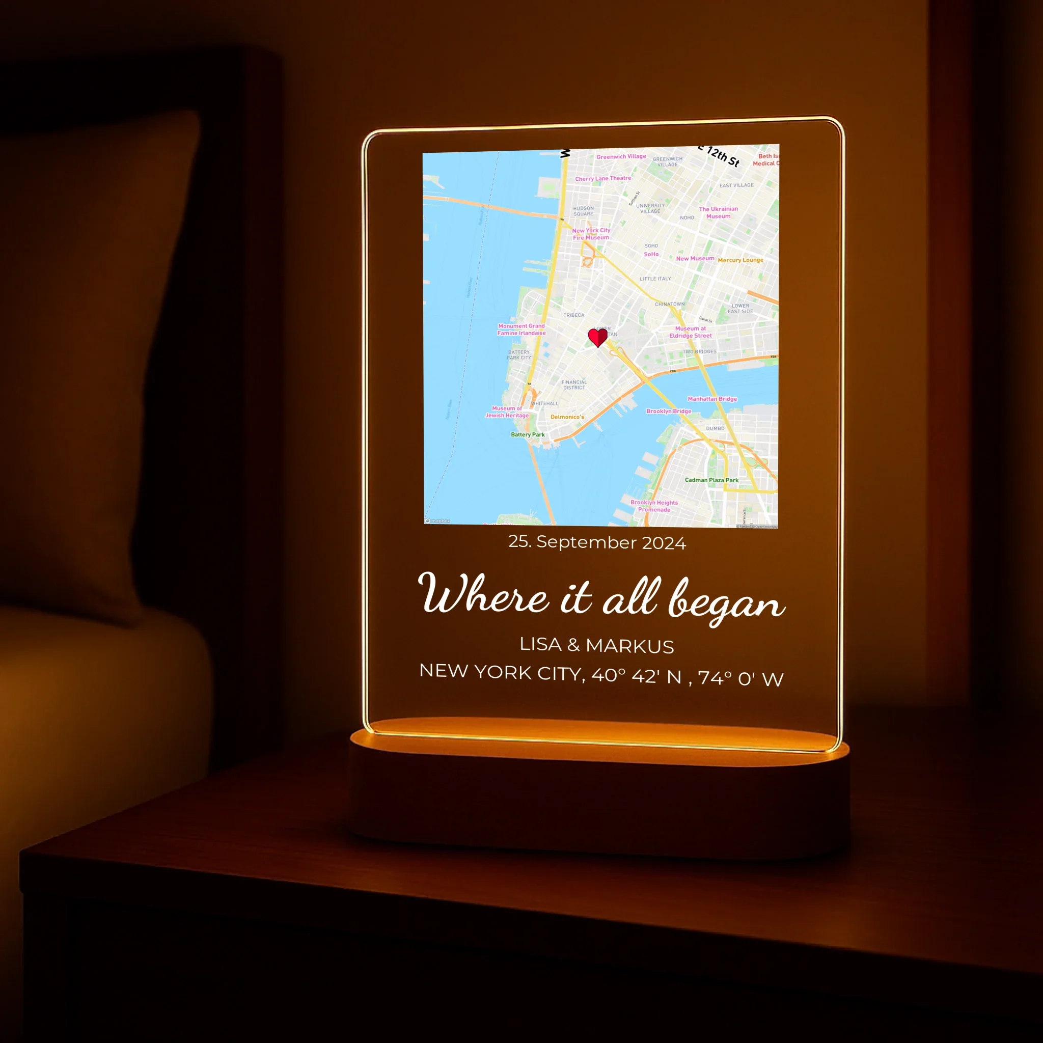 “Where it all began” – Personalized night light (wooden base inclusive) - Image 2